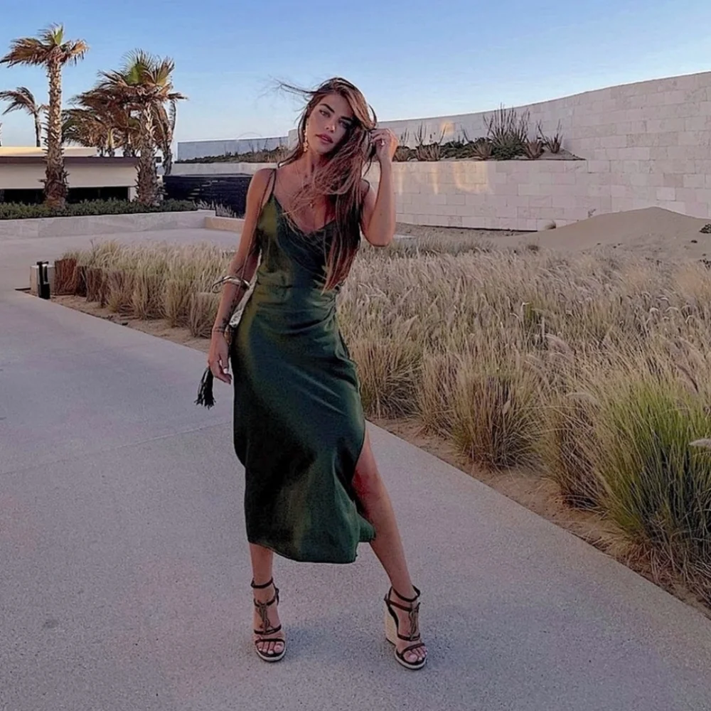 Zara * Satin Effect Slip Green Draped lingerie style dress - Picture 7 of 16